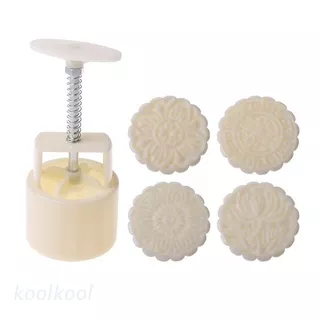 kool  100g Mooncake Mold 4 Flowers Stamps Round Barrel Hand Press Moon Cake Pastry Mould DIY Bakware Mid-autumn Festival