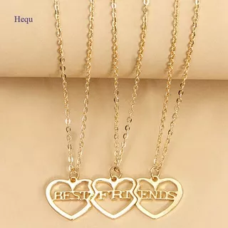 Hequ 3pcs/Set BEST FRIEND Heart Pendant Necklace BFF Gold Silver Friendship Gift