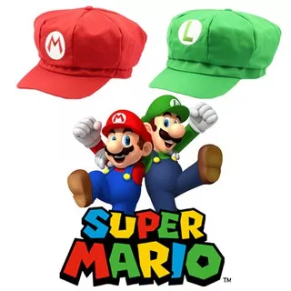 Topi Mario Bros Super Luigi Nintendo Game Cosplay Anime Cap Hat Merah Hijau Red Green Putih White