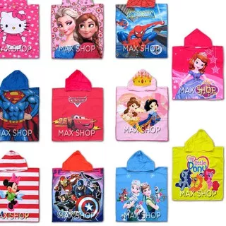 Barang Pilihan.. Handuk Ponco Renang Minnie Sofia Superman Hello Kitty Frozen Spiderman Princess