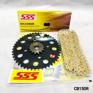 Gear Set SSS Hitam CB150R / CBR150R + Rantai SSS Gold SB