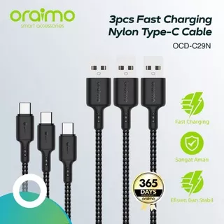 Kabel Data Type C Nylon 1.5m Fast Charge Oraimo USB Type-C 1.5 Meter Real Fast Charging Cable