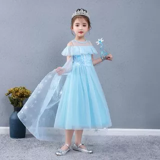 RESTOCK Kostum + Sayap Princess Elsa Frozen 2 Biru dan Pink Gaun Pesta Baju Ulang Tahun K20 K21