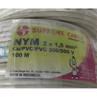 KABEL KAWAT ISI 2 KABEL SUPREME NYM 2X1.5 KABEL TEMBAGA KABEL LISTRIK PANJANG 100 METER