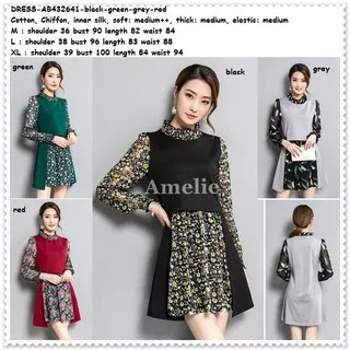 Mini Dress Lengan Panjang Vintage Pakaian Wanita Korea Import AB432641 Hitam Merah Black Red Green