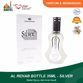 Minyak Wangi Al Rehab Silver 35ml Kemasan Botol Semprot Aroma Maskulin Fresh Cocok Untuk Majelis