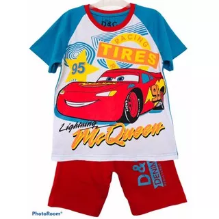 setelan anak cowok cars kimono putih merah 1-10 tahun