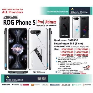 ASUS ROG PHONE 5 PRO ULTIMATE 5G 8-12/128GB, 12/256GB, 16/256GB, 16/512GB,18/512GB Original New BINB
