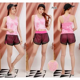 Femme Ols - Setelan Singlet  Celana Pendek Yoga/ Baju Senam / Set Olahraga / Aerobic / Yoga / Olahraga 1520