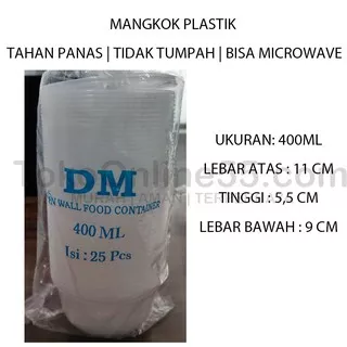 Mangkok Plastik 400 ml Bening 25pcs warna Bening / Transparan per pack isi 25 pasang (Kotak + Tutup)