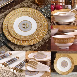 Set Piring H Mosaik Dining Set Peralatan Makan Tableware Klasik Mewah