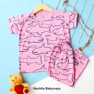 Baju Tidur Setelan Anak Perempuan Setelan Anak Laki Laki Piyama Anak Motif Hewan PINKY SHARKY IKAN PAUS PINK 1 2 3 4 5 6 Tahun