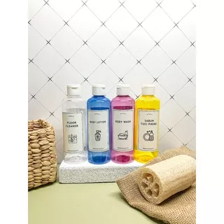 HOME LIVING 250ml Botol FLIPTOP plastik + STICKER label WATERPROOF 8X4,5cm - stiker organizer kitchen/toiletries/daily home cleanser - paket stiker botol