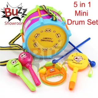 Baby Mini Drum Set 5 in 1 Mainan Anak Jazz Drum Bayi Music Rattle Gigit