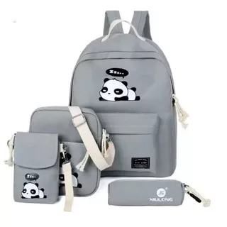 STORE TAS RANSEL ANAK KRAKTER PANDA 4IN1 2020 Best Seller New Fashion Tas Ransel Anak Perempuan Sekolah SD Kanvas Kartun Panda Percetakan Ransel 4 Piece set Ransel Wanita Berkualitas Tinggi Tas Sekolah untuk Remaja