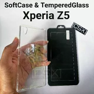 Softcase dan Tempered Glass Sony Xperia Z5 big 5,2 inc Docomo AU dan Global Xperia Z5 Dual Single