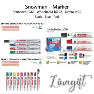 ( Ecer 1 Pc ) SNOWMAN MARKER - PERMANENT G12 / NON PERMANENT WHITEBOARD MARKER BG12 / JUMBO 500 HITAM BIRU MERAH - RED BLUE BLACK SPIDOL PAPAN TULIS / DUS PACKING