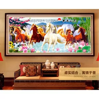 DIY 5D Diamond Embroidery,Round Diamond Eight horses animals Full 5D Diamond painting cross stitch