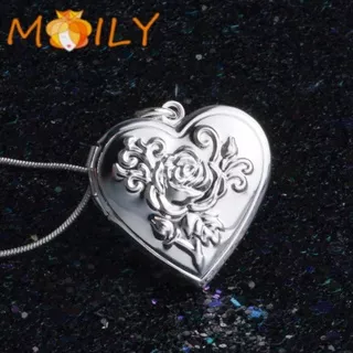MOILY Gift Photo Locket jewelry Snake chain Heart Box love WOMEN Fashion Silver Plated Pendant Necklace