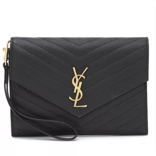 YSL Monogram Leather Clutch Black GHW (21 x 15 x 3) 100% Original