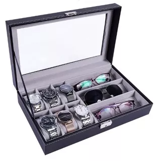 Kotak Tempat Jam Tangan isi 6 Mix Kacamata / PROMO Watch Box Glasses / Box Jam Tangan / Kotak Tempat Kacamata