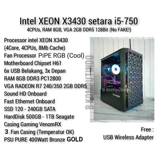 CPU PC Gaming Intel XEON X3430 Diatas i5-650 VGA CARD RADEON R7 DDR5 - SSD + HardDisk WIFI - All NEW