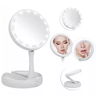 Kaca Cermin Makeup Lampu Cermin Pembesar Rias Dua sisi Kosmetik Mirror LED Lipat