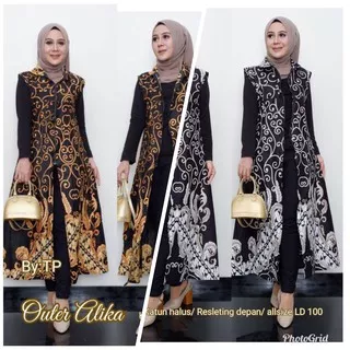 Outer Alika Kardigan Batik Maxi Cardi Monokrom Sogan Pesta Sarimbit Couple