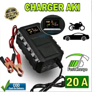 Charger Aki 12V 20A Mobil dan Motor Indikator Layar LCD Charger Accu Cas Aki Mobil Motor Otomatis