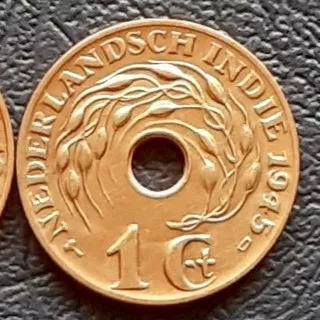 Uang kuno koin 1 Cent Nederlandsch Indie tahun 1945 D