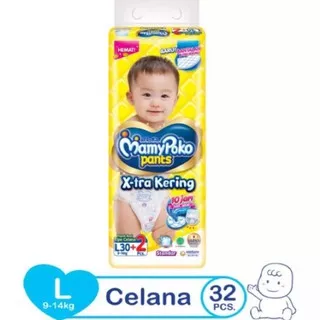 Mamypoko Baby Happy Pants Standar Kemasan Baru L30+2 L32 L30 + 4  L34 /Mamy Poko L 30 Celana Pampers Popok Bayi Mami Mamipoko