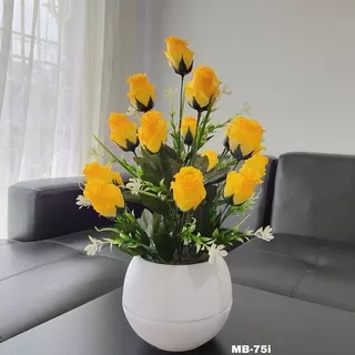 Bunga Hias Bunga Meja Mawar Artificial Vas Bola MB75i - Kuning