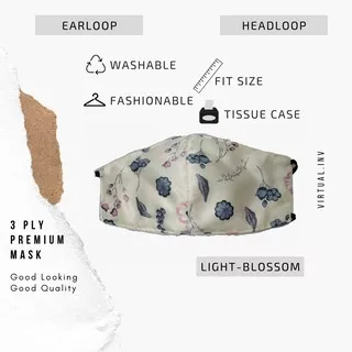 Masker 3 ply tissue hijab earloop motif light-blossom