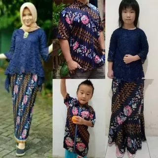Couple Family Stelan Kebaya Yulia Ibu Anak dan Kemeja Batik Ayah Anak
