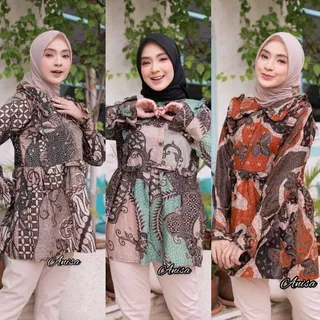 ATASAN BLUS BATIK DOLBY DOLBI DOBBI TENUN SUTRA TULIS BATIK HALUS KOMBINASI BROKAT MODERN