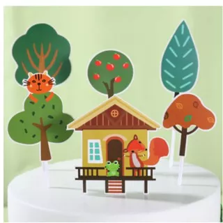 Topper Cake set  NATAL ANIMAL / hiasan kue Rumah Pohon Garden Party - hbd pohon
