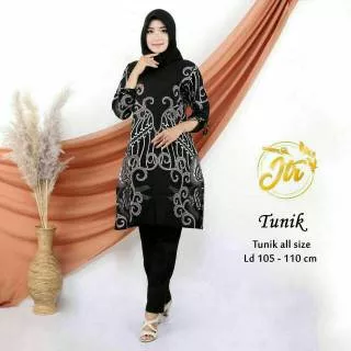 TUNIK BATIK GREY TIGA NEGRI PARANG KAWUNG COLET PRINTING ZIPPER BELAKANG TANGAN SERUT CANTIK