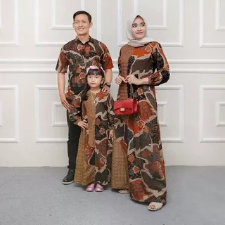 Seragam Baju Couple Gamis Batik Sogan Sarimbit Keluarga Famili Ayah Ibu Anak Cewek Jumbo Terbaru