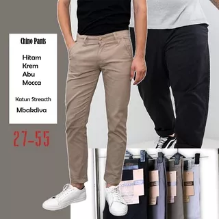 Celana Pria Panjang Polos Chino Jumbo Bigsize 27-55 Hitam Krem Abu Moca