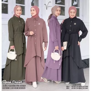 SONIA ONESET // SETELAN PAKAIAN WANITA // BAJU WANITA POLOS // LONG TUNIK FULL KANCING // ROK KARET PINGGANG ORI VENTE DAILY