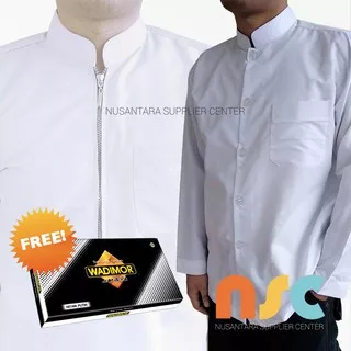 [PROMO] Paket! Baju Koko Putih Polos Mabsooth + Sarung Wadimor - Pria Muslim Dewasa