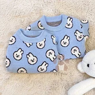 Petpaw Baju Anjing Kucing Blue Bunny Sweater Baju Rajut Knit Hewan Halus