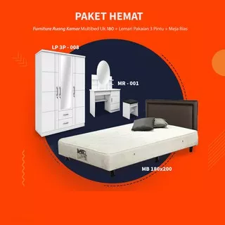 Paket Hemat Furniture Ruang Kamar Multibed Uk. 180x200 + Lemari Pakaian 3 Pintu + Meja Rias