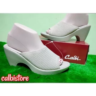 (( SIZE 38 CREM )) SANDAL CALBI SELOP MODEL WEDGES TINGGI RAJUT POLOS CASUAL