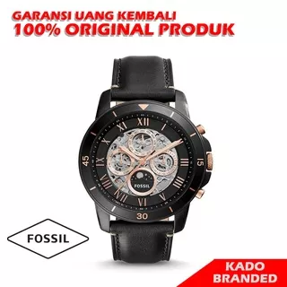 Jam Tangan Pria Fossil ME3138 Grant Sport Automathic Skleton Original Black Leather Strap