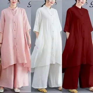 Setelan wanita dewasa Jumbo terlaris Cod bahan katun linen nyaman Tunik Kulot besar