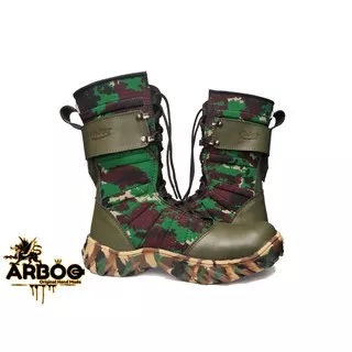 Promo Sepatu ARBOO PDL Titan Ninja Army TNI loreng resleting ujung besi Hijau