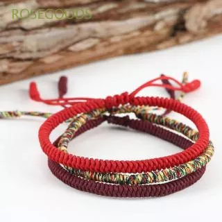 1Pc/3Pcs Gelang Tali Simpul/Rajut Tibetan Wave Buddha Warna Warni/Merah