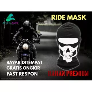 Masker Sepeda - Motor Balaclava Pelindung Wajah Cover Muka Ninja Multifungsi Motif Tengkorak Hitam