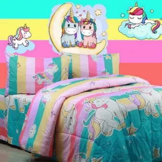 Sprei Anak Motif Unicorn Rainbow by Katun star,Sprei Custom Uk 80x200,90x200,100x200,120x200